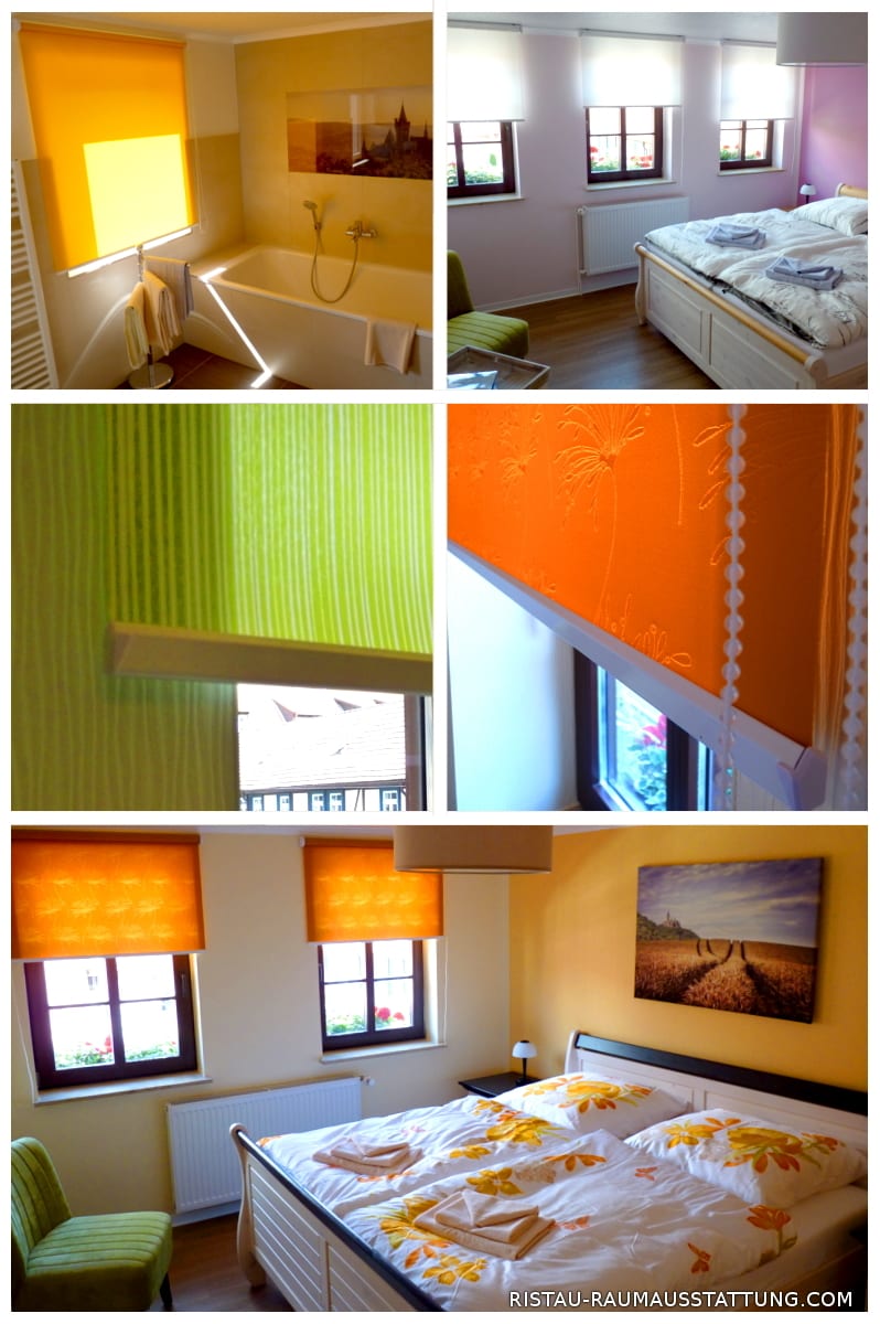 Bunte Rollos für eine Pension (Quelle: Privat)